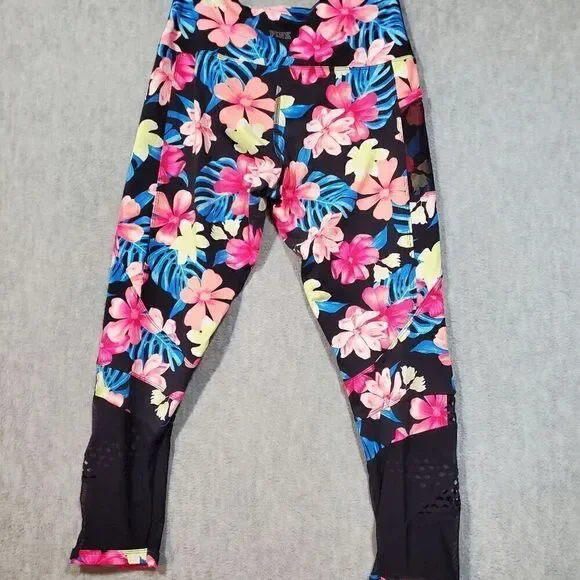 PINK Victoria's Secret Leggings Womens L Pink Floral Ultimate Stretch High Waist - Picture 9 of 10